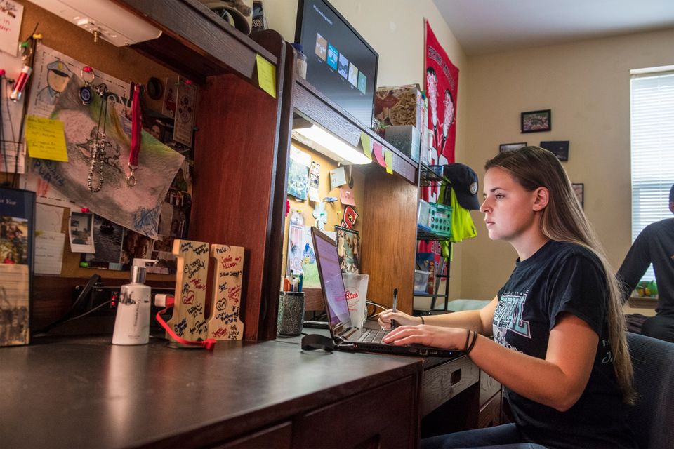 A student enjoying life in one of WVU Potomac State College's dorm rooms 