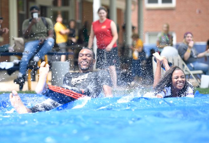 Students using slip and slide at WVU Potomac State College 